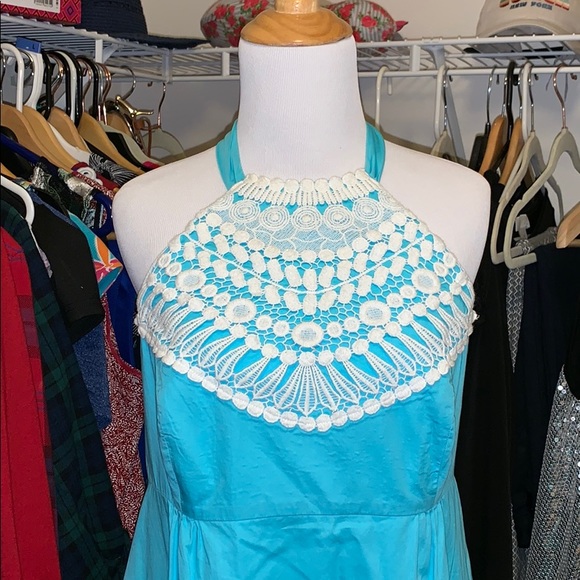 ☀️Lilly Pulitzer Dress Size 12 Halter Turquoise - Picture 1 of 6